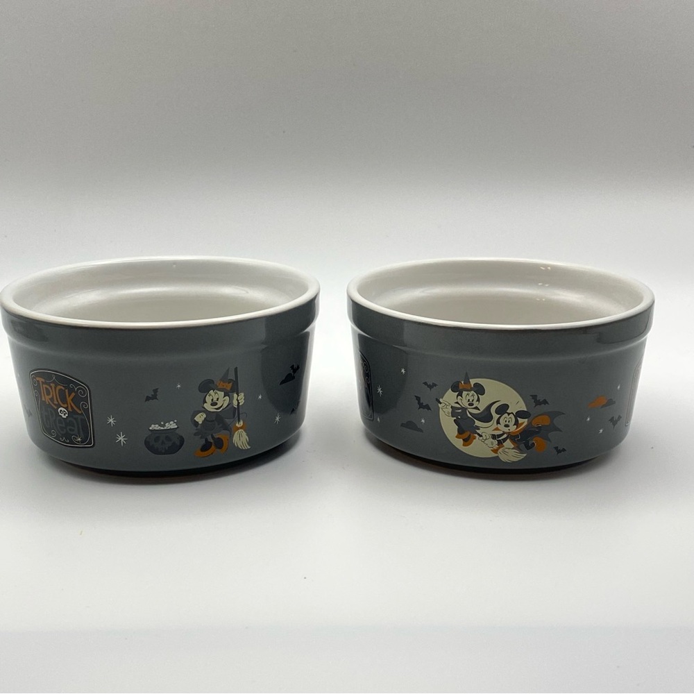 Disney Mickey Mouse Halloween Ramekins Set of 2 Ceramic Gray Retro Look Witchy